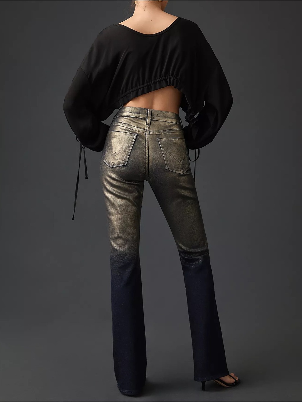 NWT Anthropology Hudson Barbara High-Rise Shine Bootcut Jeans New In Ombré Foil - Picture 2 of 15